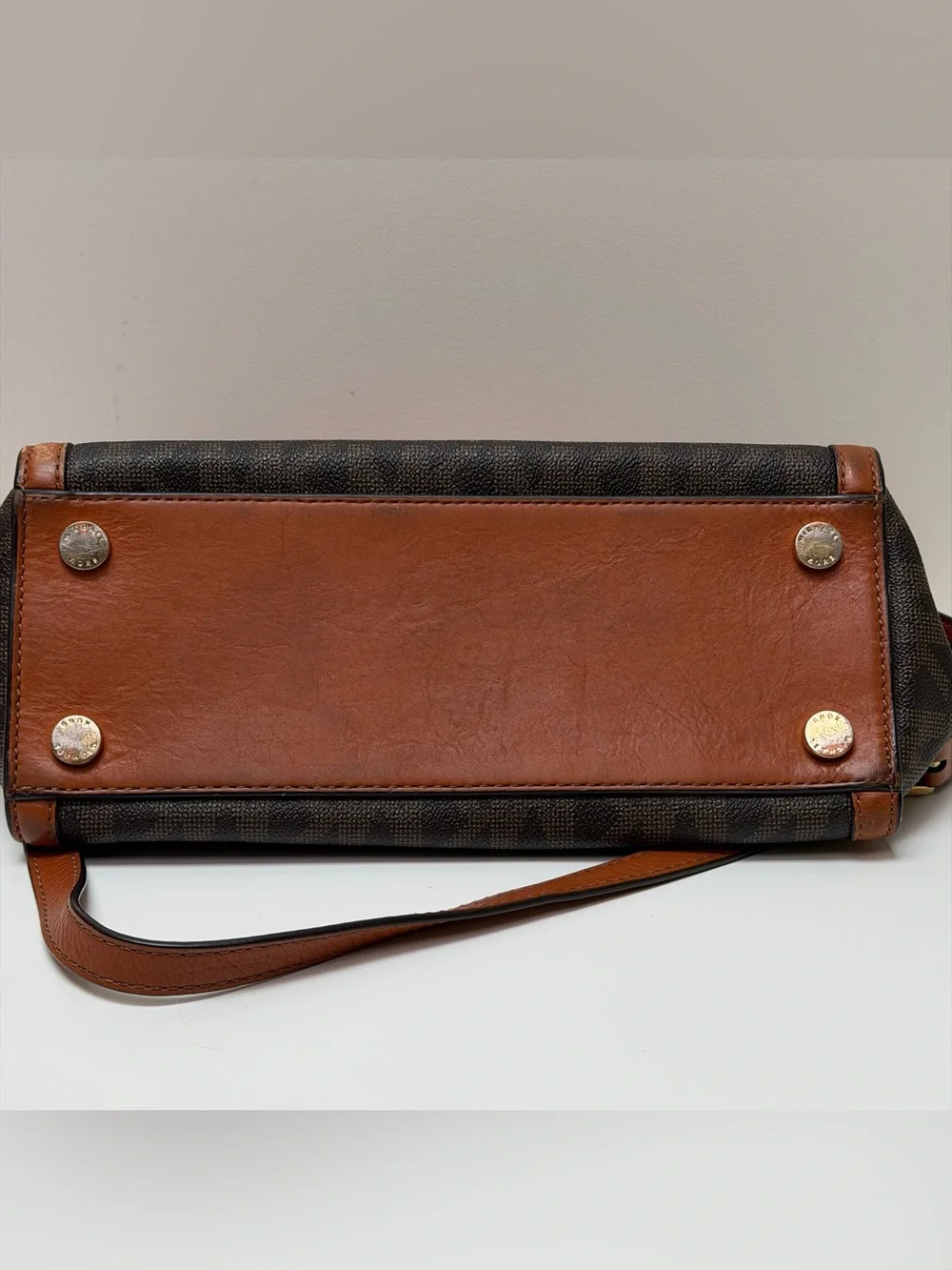 Michael Kors Brown & Tan Logo Satchel with Gold Hardware